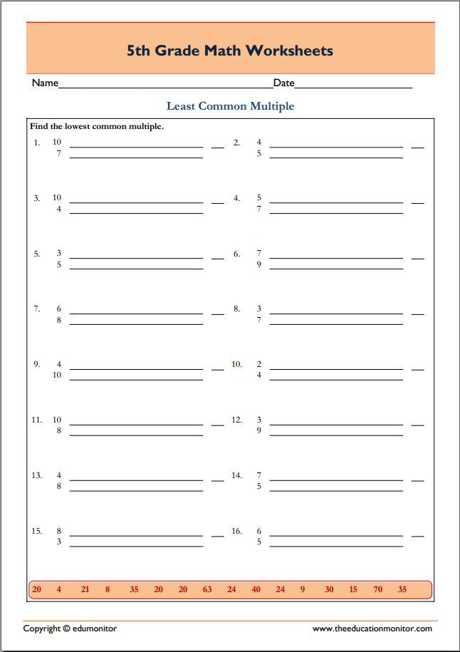 Least common multiple worksheets 5th grade pdf Least common multiple