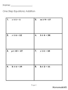 solving one step equations addition and subtraction worksheet