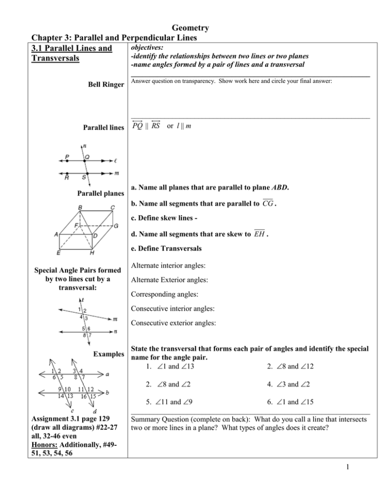 3.5 Proving Lines Parallel Worksheet Answers