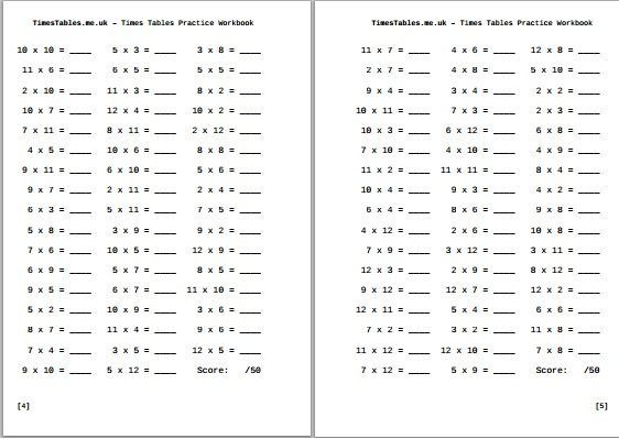 Mixed Times Tables Worksheets Free