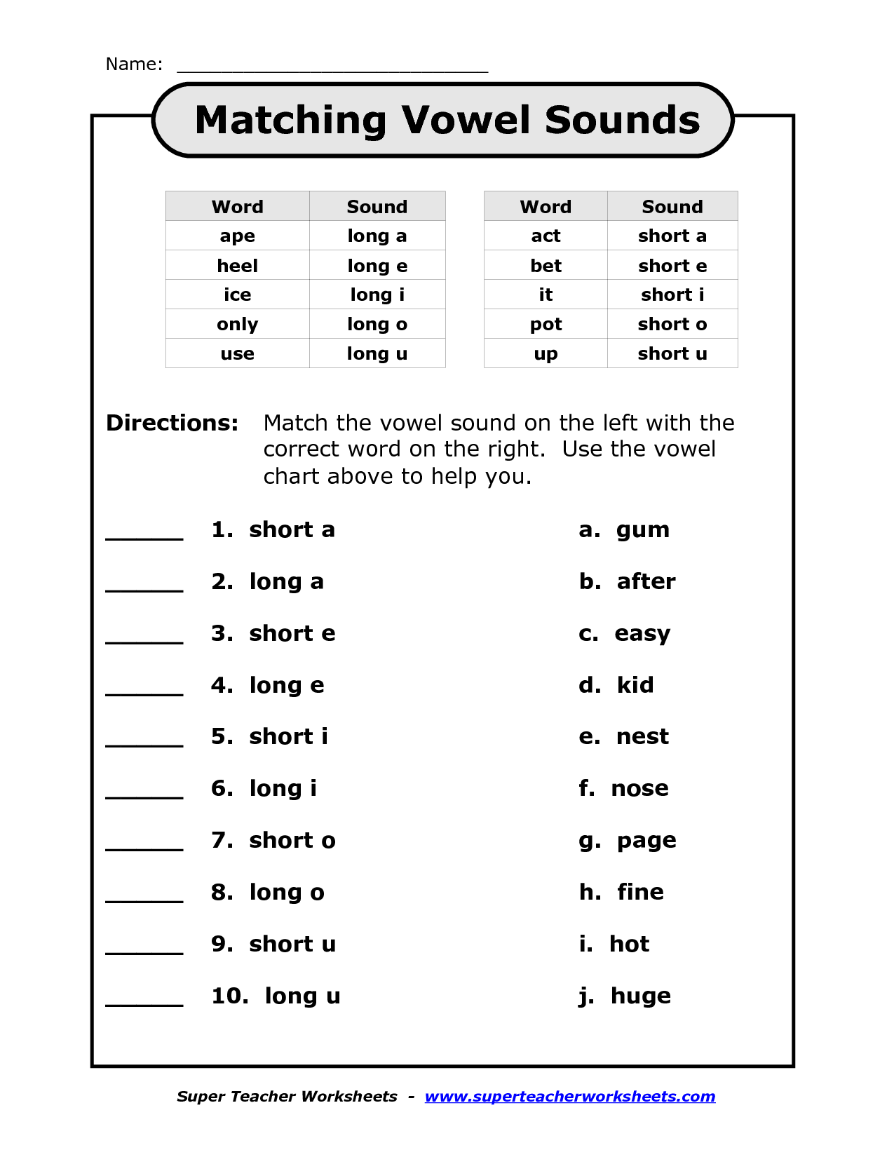 Short Vowel Sounds Worksheets Grade 5