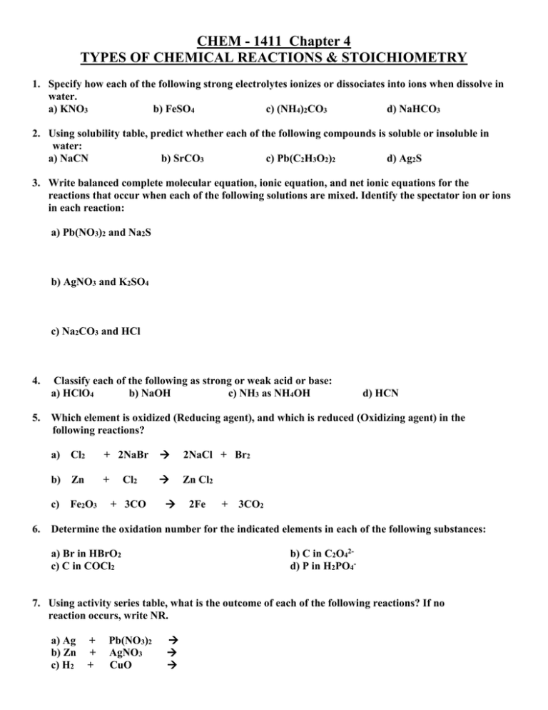 Net Ionic Equation Worksheet Doc