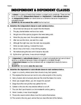 Independent And Dependent Clauses Worksheets