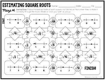 Estimating Square Roots Worksheet Maneuvering The Middle