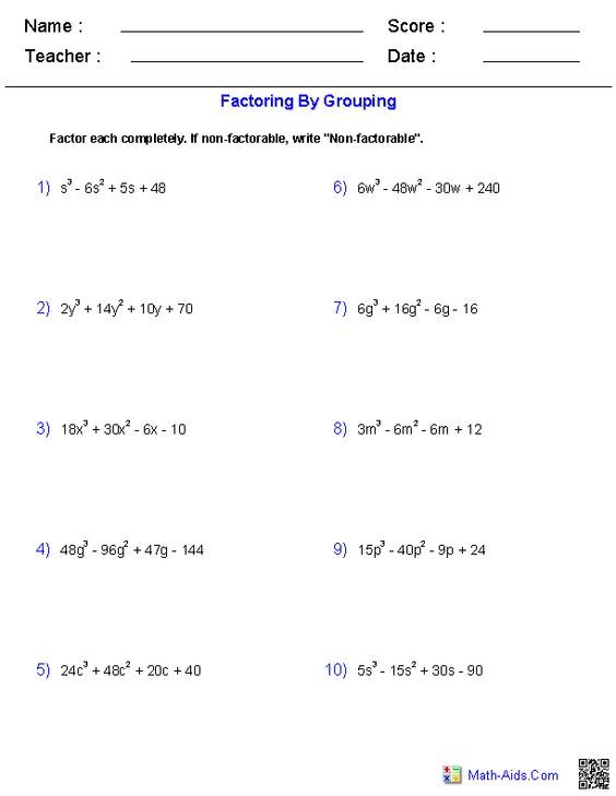Algebra Factoring By Grouping Worksheet