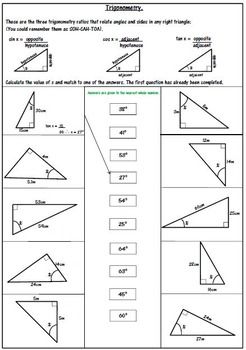 Sohcahtoa Trigonometric Ratios Worksheet