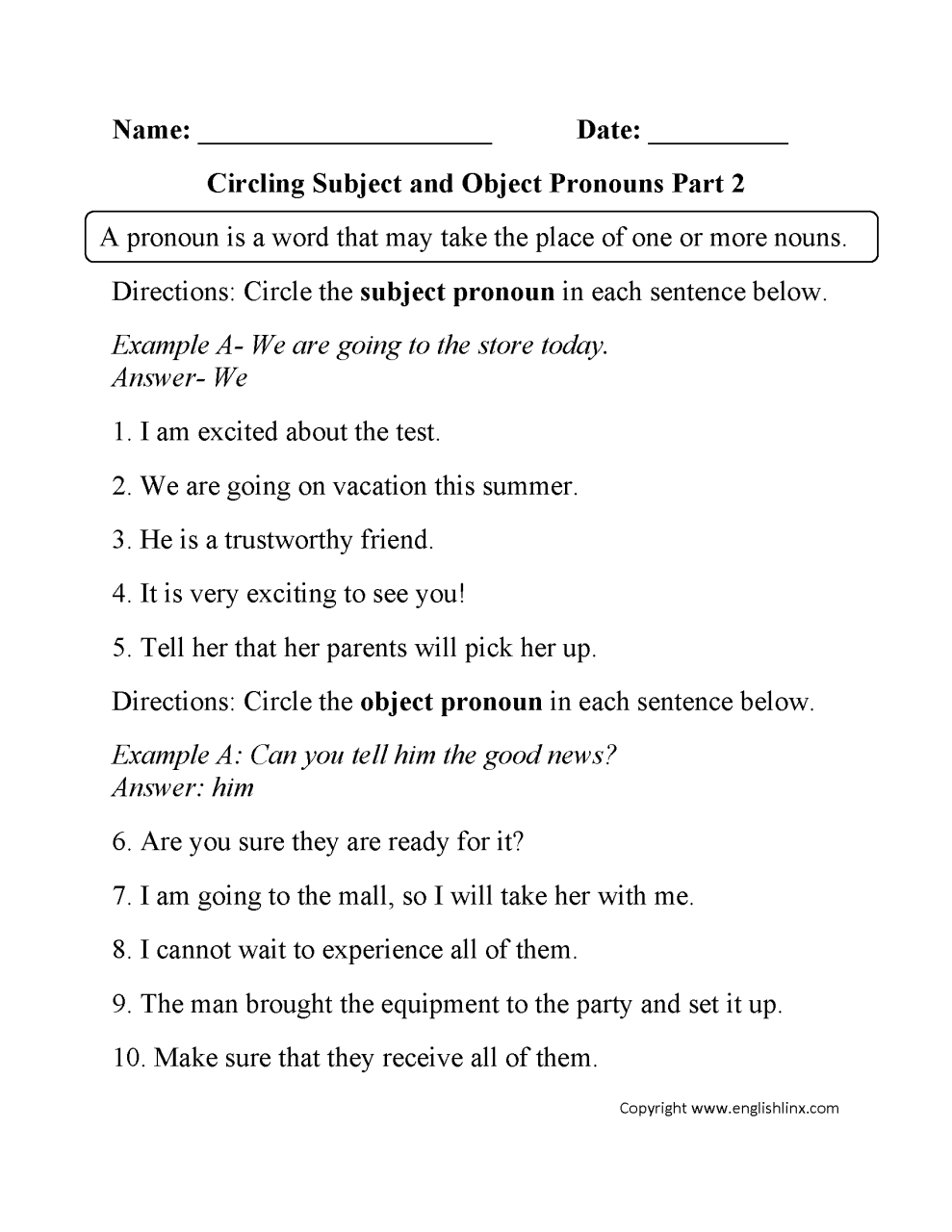 Subject Verb Object Worksheets For Grade 1