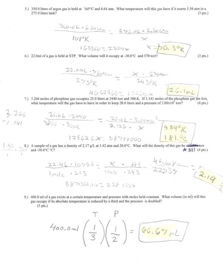 Combined Gas Law Worksheet Answers