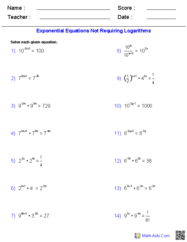 Solving Logarithmic Equations Worksheet Doc