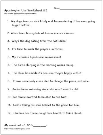 Apostrophe Worksheets For Grade 6 With Answers