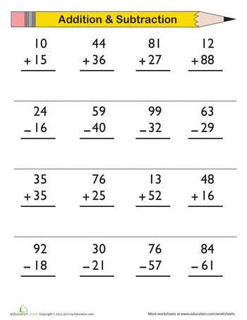 2 Digit Addition And Subtraction Worksheets