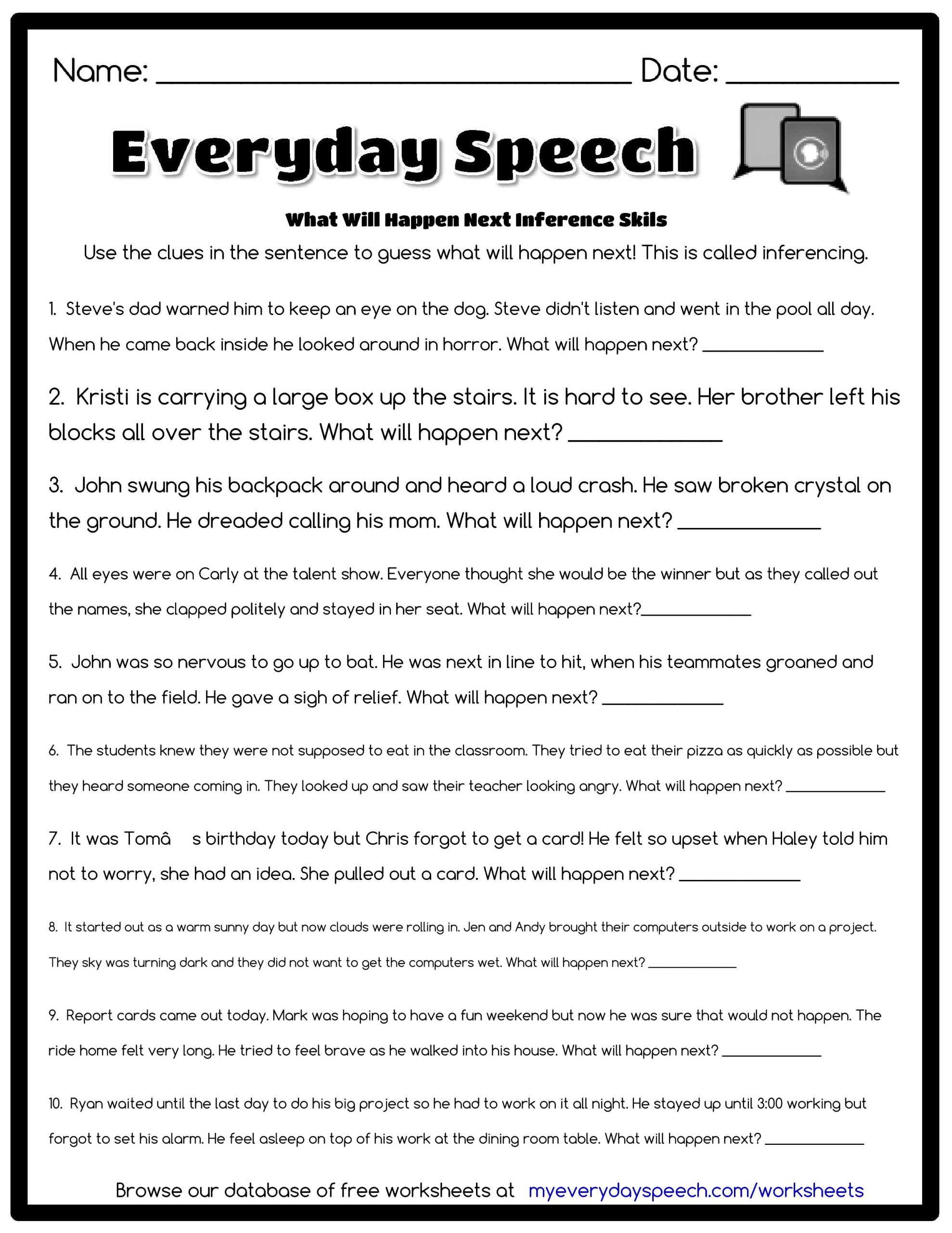 Inference Worksheets For Speech Therapy