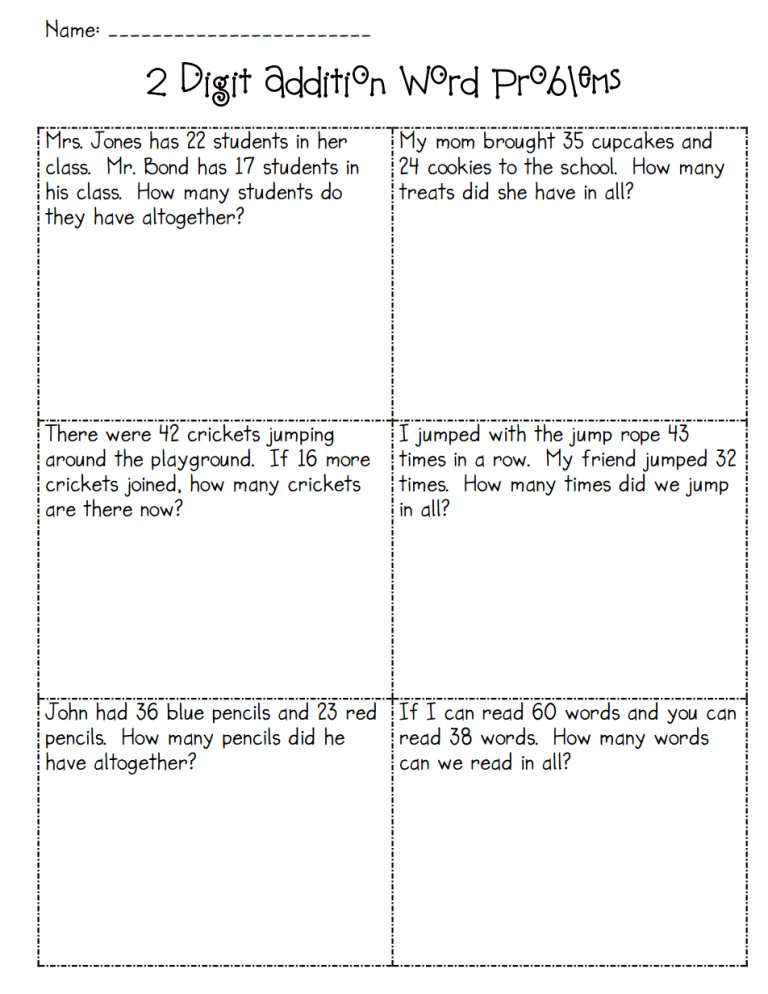 2 Digit Addition Without Regrouping Word Problems Pdf
