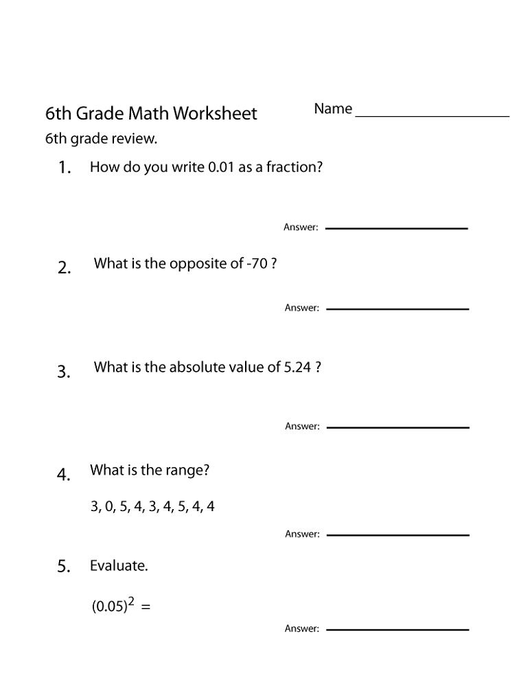 6th Grade Worksheets Free