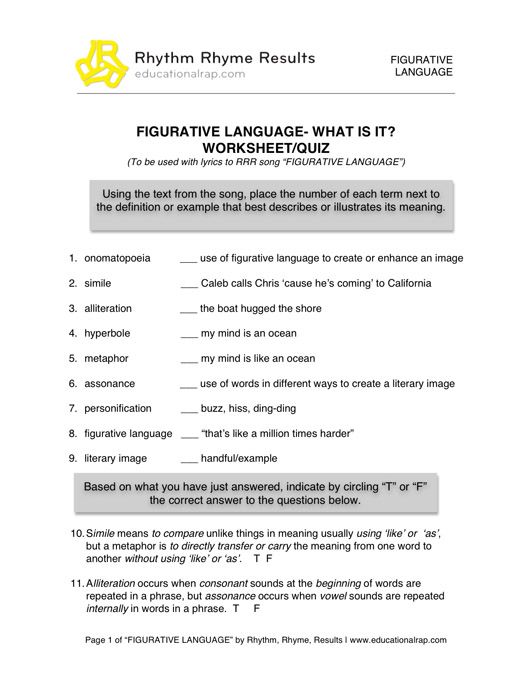Figurative Language Worksheet 2 Pdf