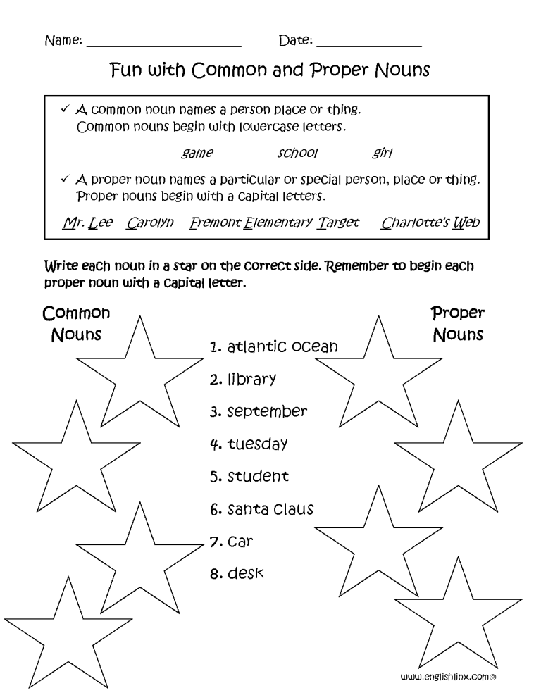 2nd Grade Common Vs Proper Nouns Worksheet