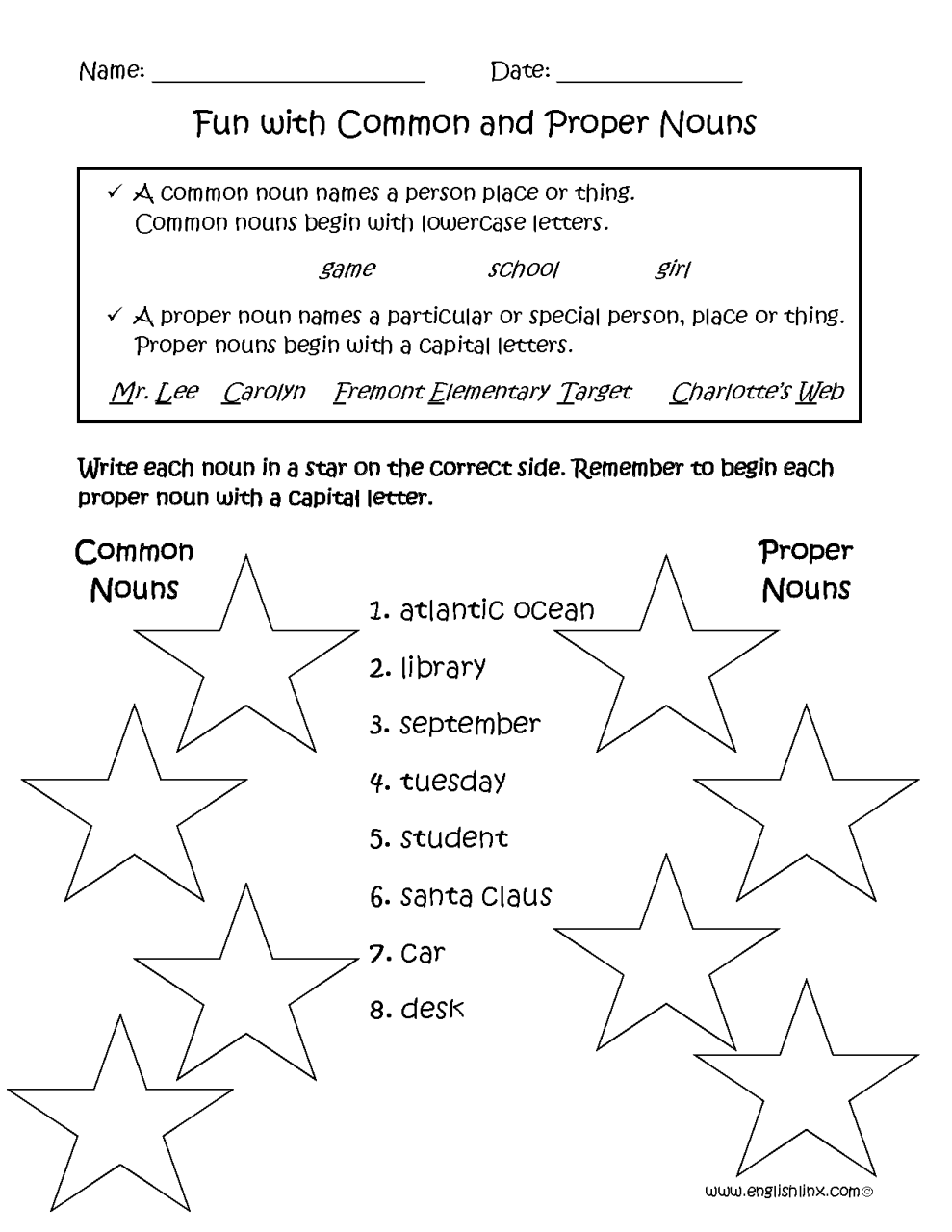 Proper Nouns Second Grade Worksheets