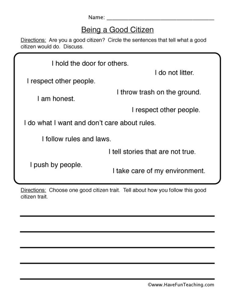 2nd Grade Free Printable Worksheets On Being A Good Citizen