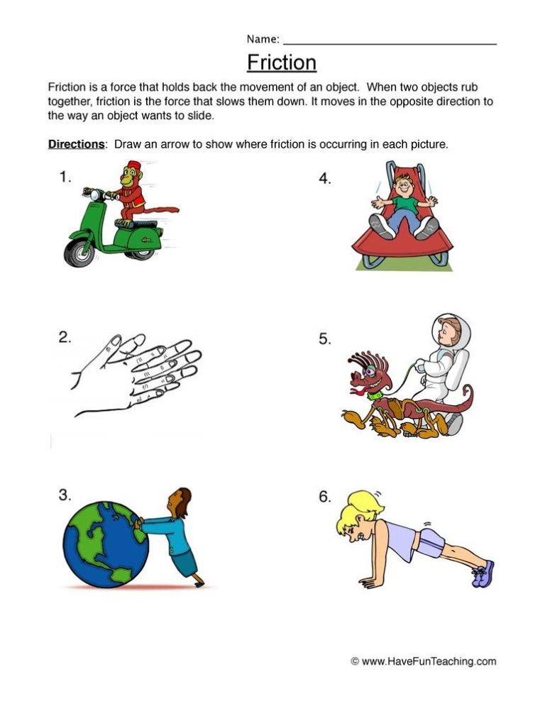 Friction Worksheet For Kindergarten