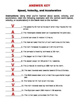 Motion Speed Velocity And Acceleration Worksheet