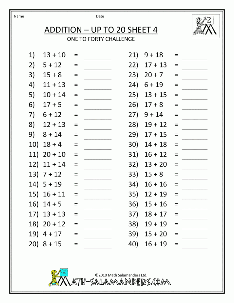 3rd Grade Mental Math Addition Worksheets