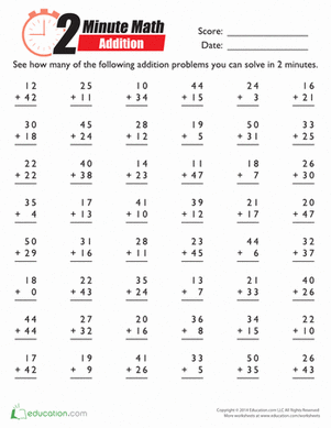 2nd Grade Minute Math Worksheets Addition