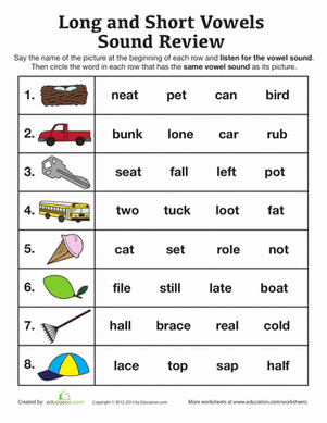 Long Vowel Sounds Worksheets Kindergarten