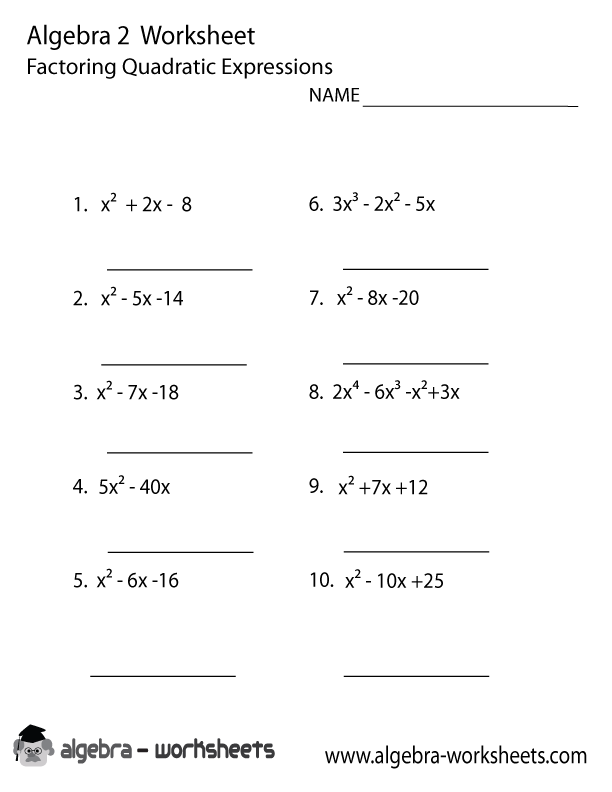 Algebra 2 Worksheets