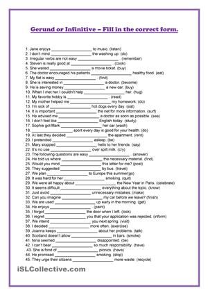 Gerund Worksheet For Grade 6 With Answers