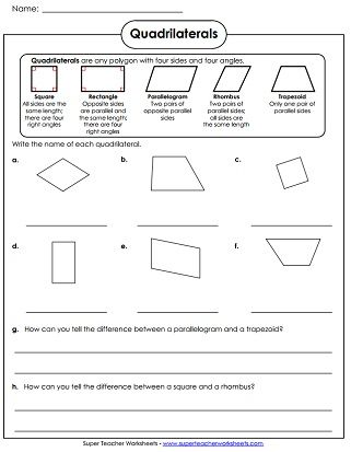 3rd Grade Classifying Quadrilaterals Worksheet