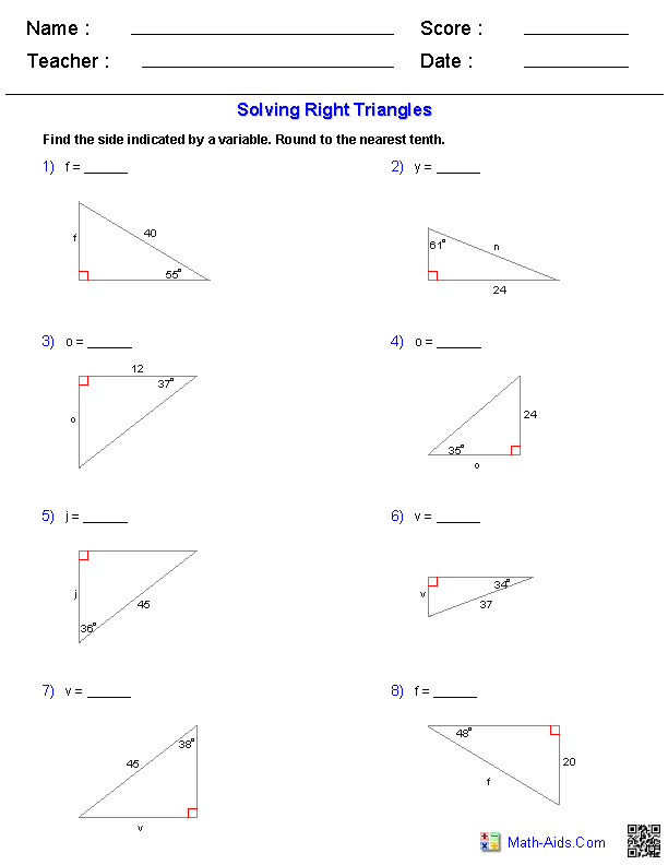 Solving Right Triangles Worksheet Pdf