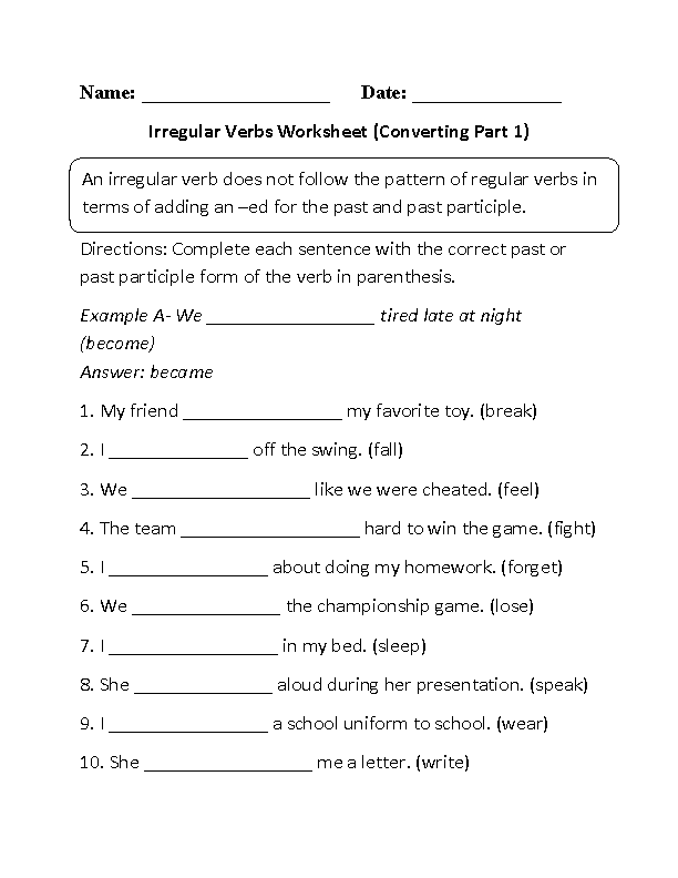 Regular And Irregular Verbs Worksheet Pdf