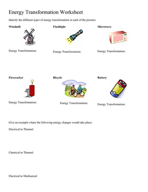 Energy Transformation Worksheet With Answers