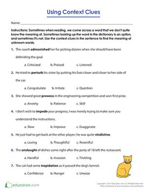 3rd Grade Types Of Context Clues Worksheet