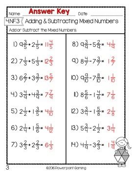 Subtracting Mixed Numbers Worksheet Answer Key