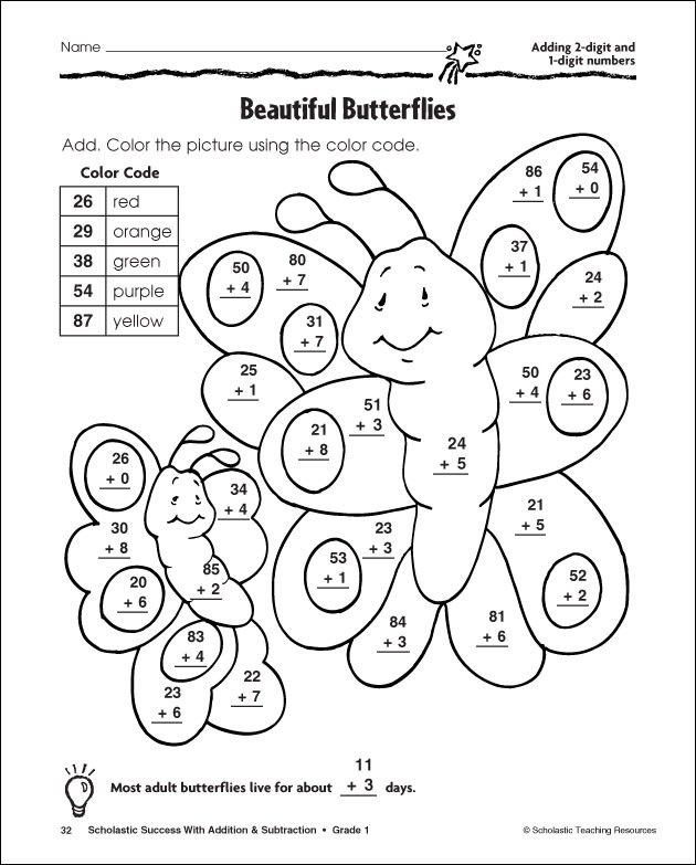 2 Digit Addition Coloring Worksheets Free