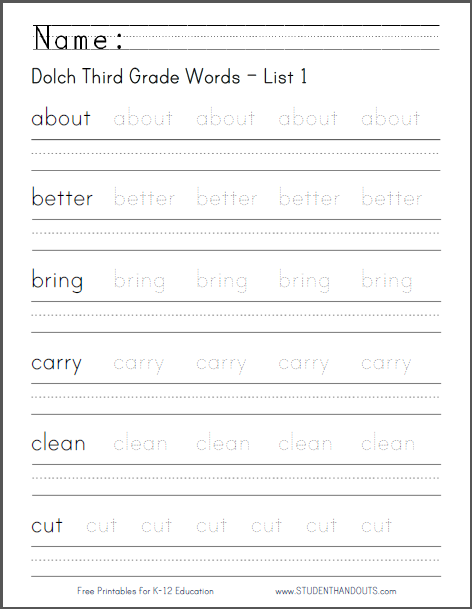 Writing Practice Sheets 3rd Grade