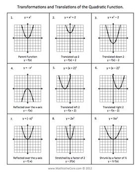 Algebra Graphing Quadratic Functions Worksheet