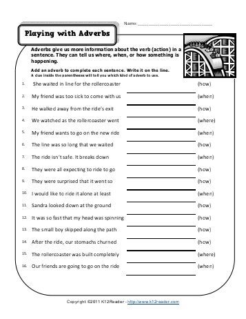 6th Grade Adverbial Phrase Worksheet