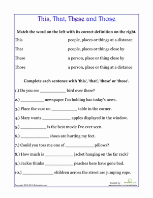 3rd Grade Demonstrative Pronouns Worksheet