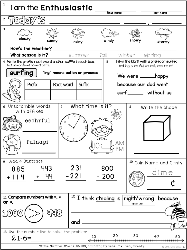 2nd Grade Worksheets Pdf Packet