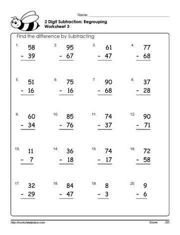 2nd Grade Math Worksheets Subtraction With Regrouping