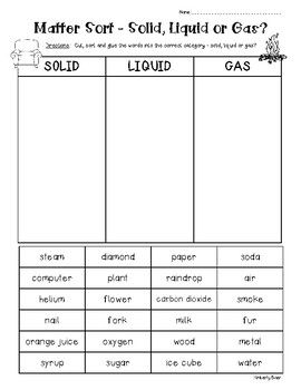 Solid Liquid Gas Worksheet