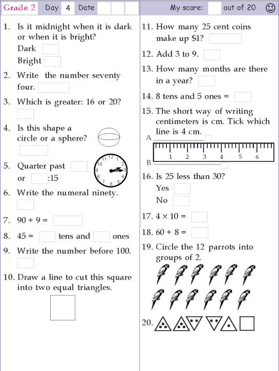 2nd Grade Maths Worksheet For Class 1