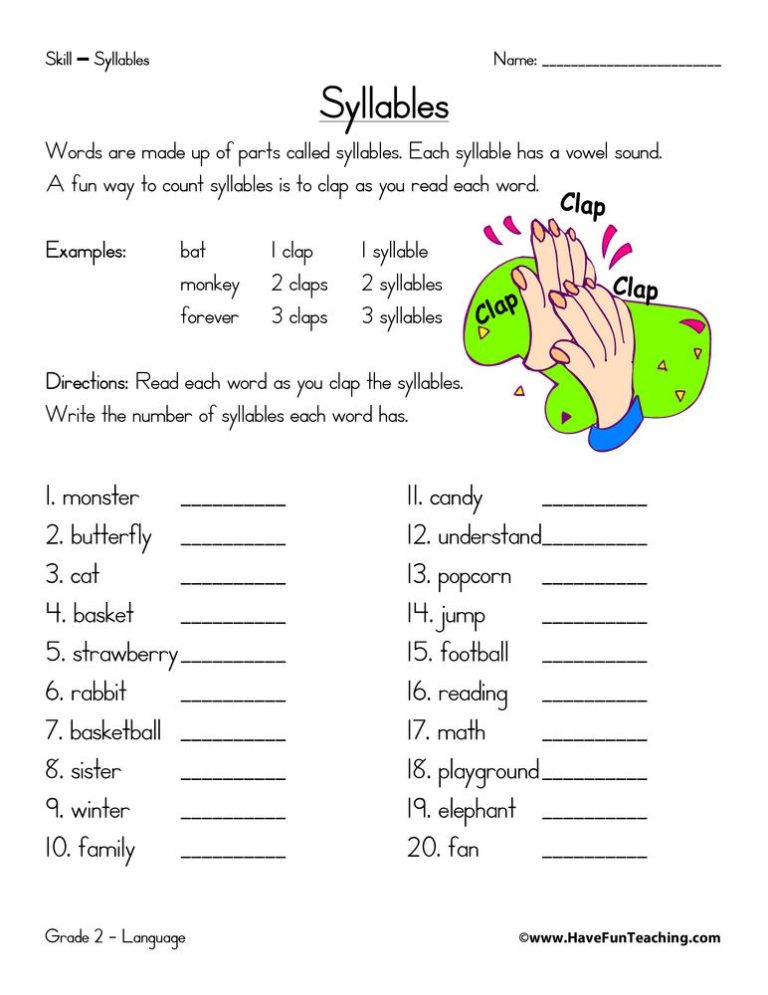 Syllabication Worksheets Grade 2