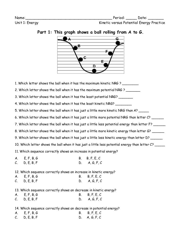 Potential And Kinetic Energy Worksheet 9th Grade