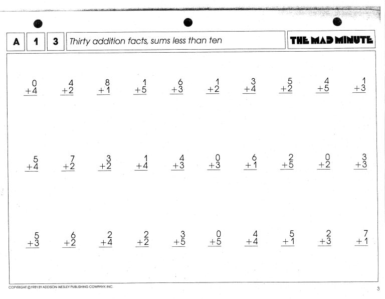 1st Grade Mad Minute Math Worksheets