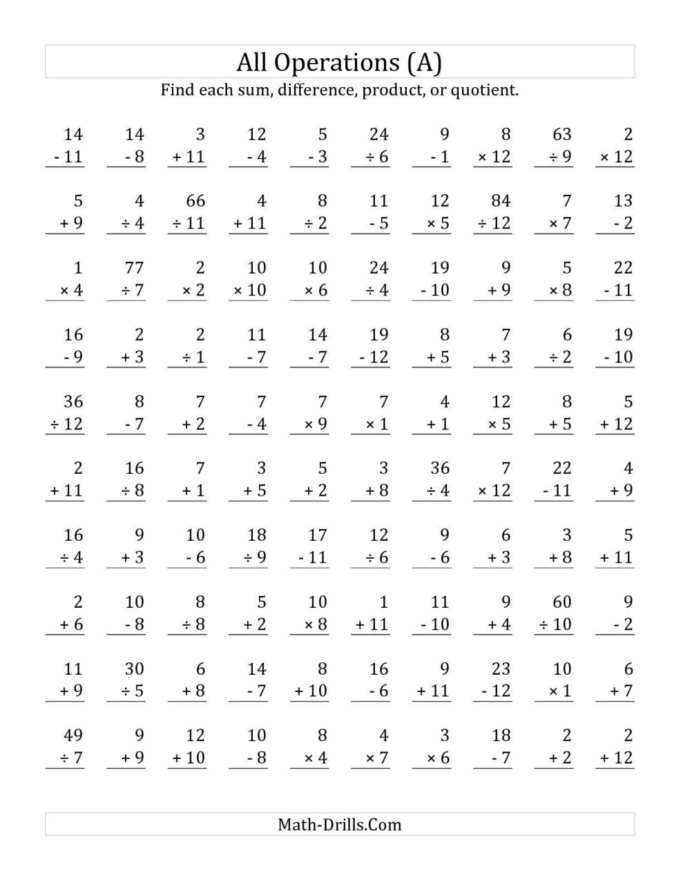 3rd Grade Multiplication Worksheets 1-12