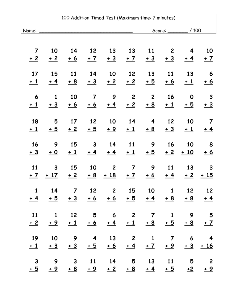 Multiplication Timed Test