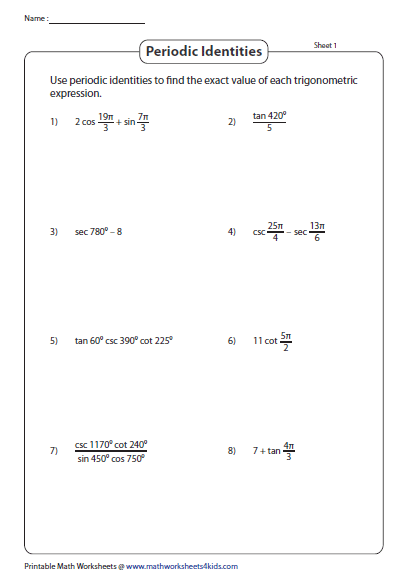 Trigonometric Identities Class 10 Worksheet